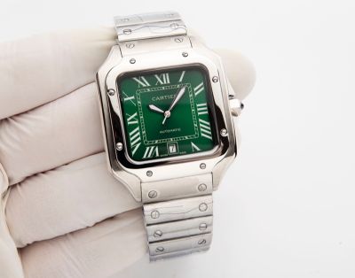 Replica Cartier Santos 100 Watches Stainless Steel Imported 8215 Movement 47.5*39.8MM Green/Blue Dial Men Watch